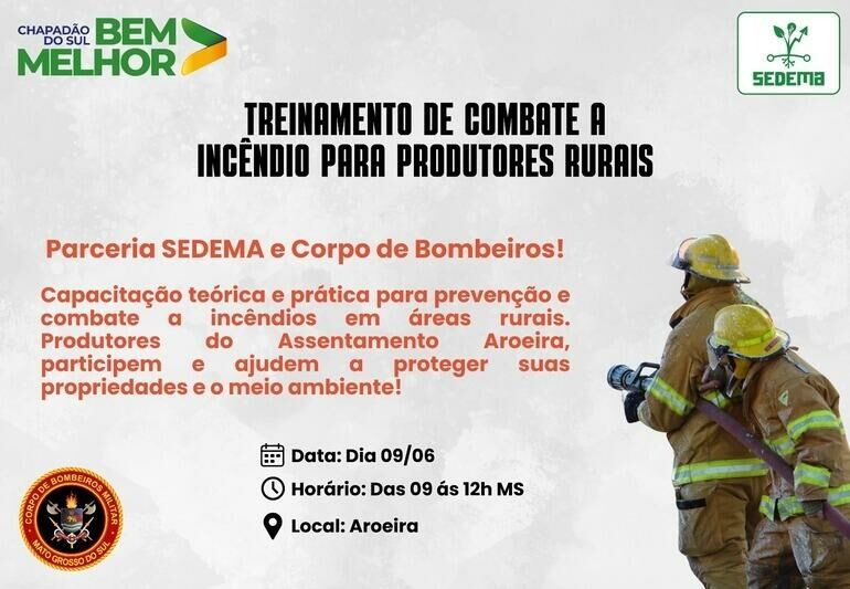 Imagem de compartilhamento para o artigo Produtores de Chapadão do Sul terão curso gratuito para combater incêndios rurais: veja como participar da MS Todo dia